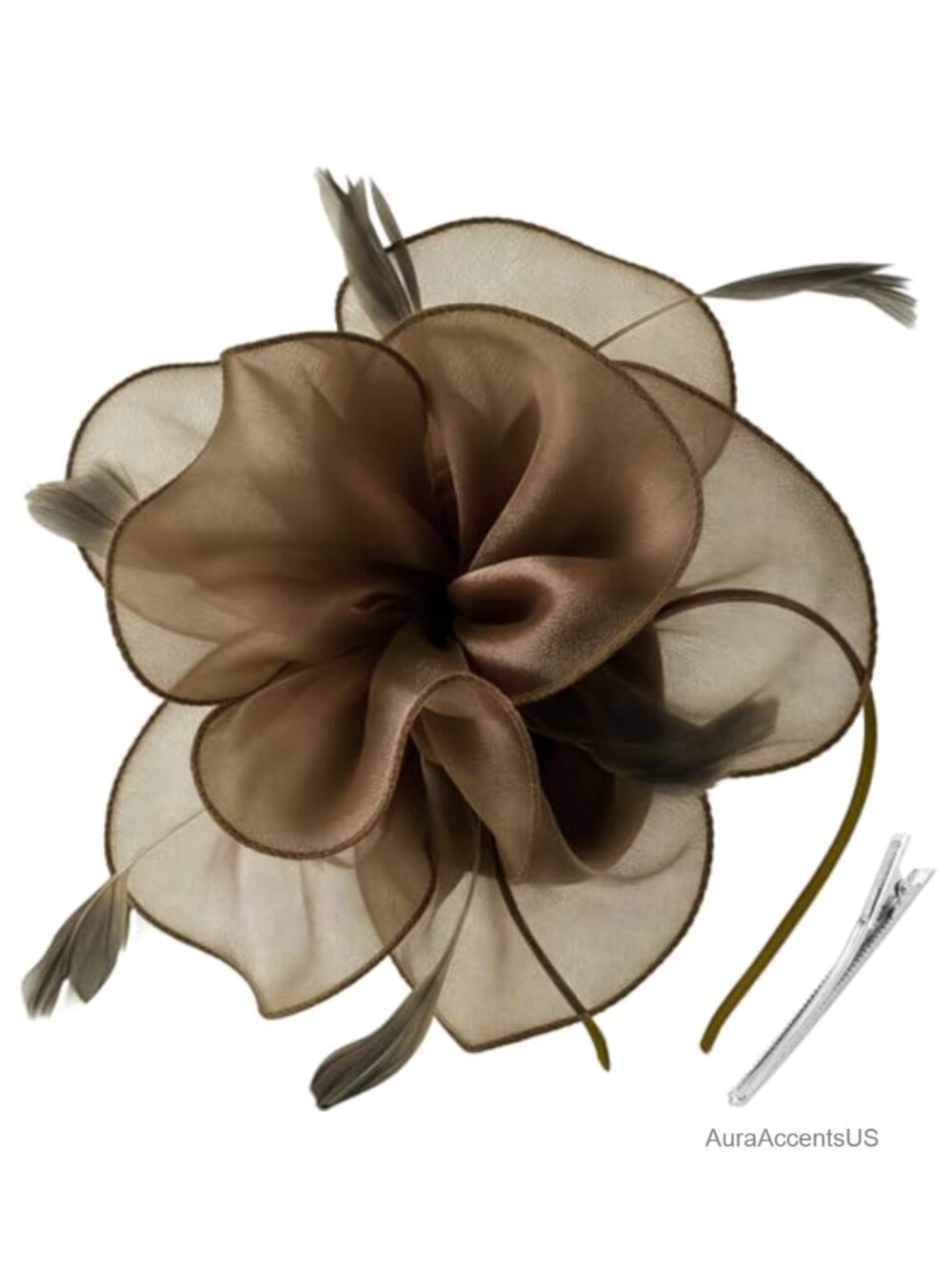 Vintage Feather Fascinator Hat Organza Ribbon Headband Clip Tea Party